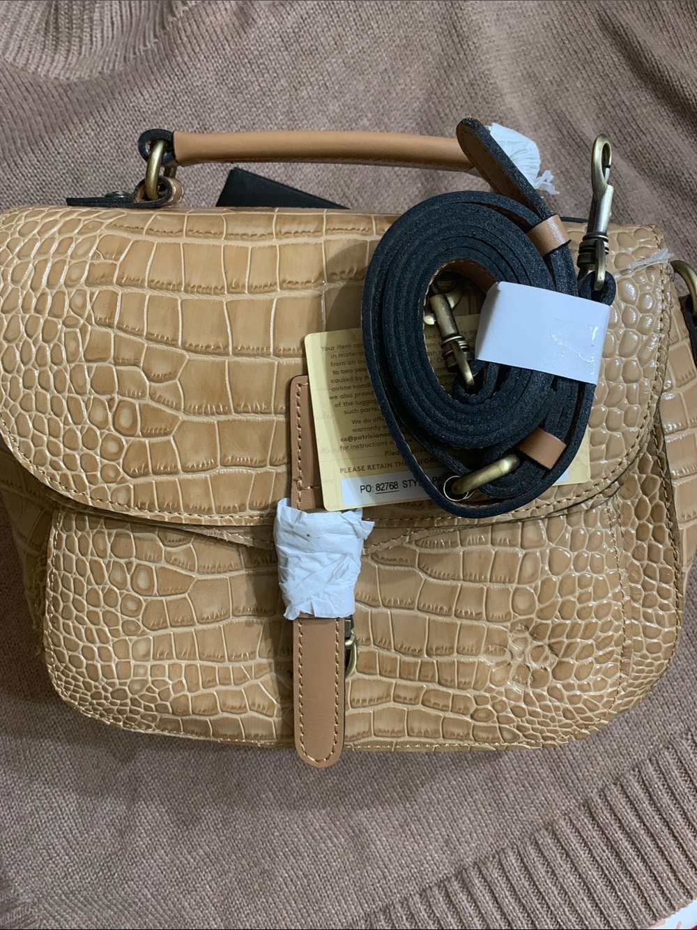 Patricia Nash Tan Croc-Embossed Satchel with Removable Strap